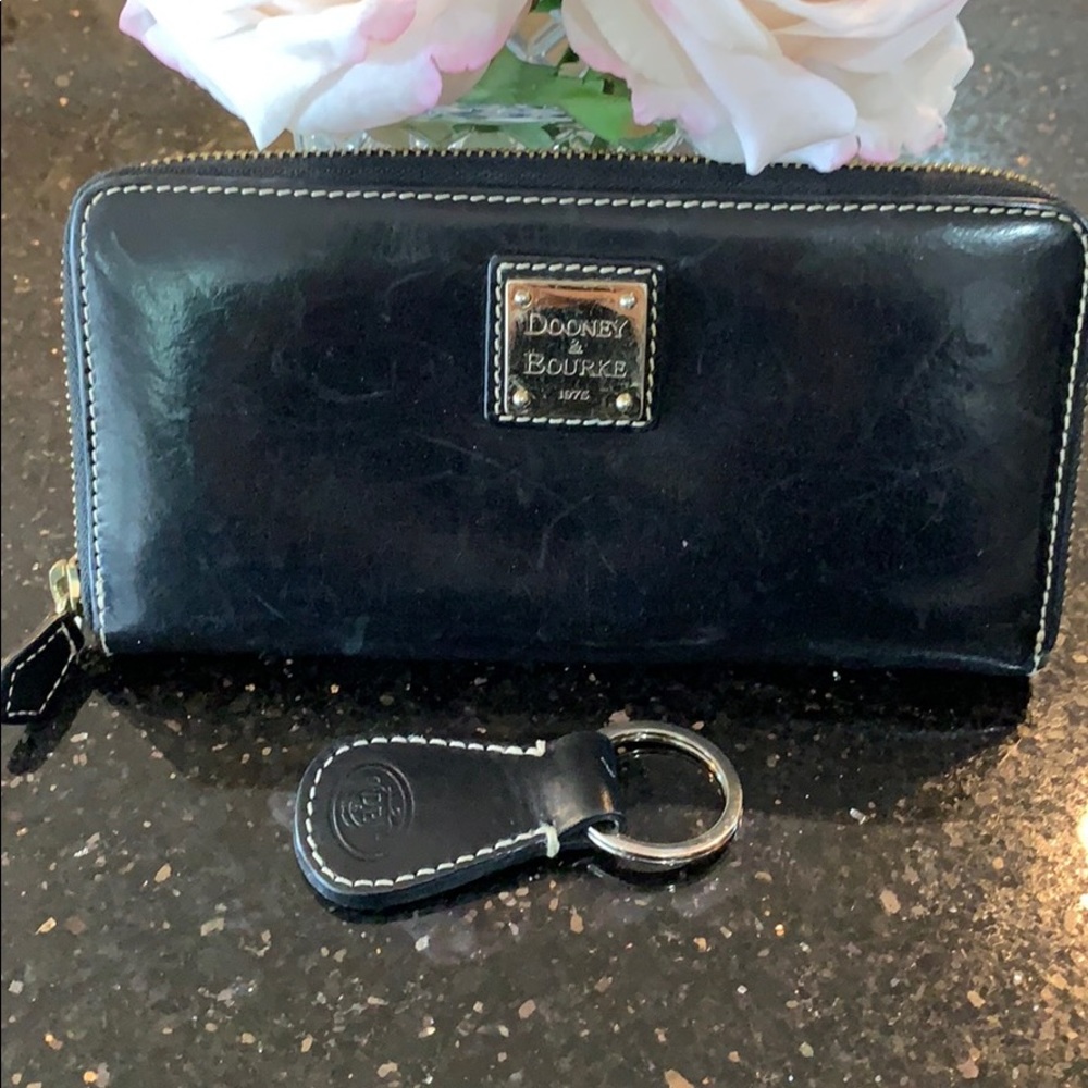 Dooney & Bourke black leather wallet & key chain